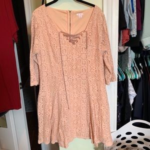 3/4 length sleeve peach lace swing dress